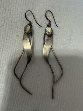 Sterling Silver Iridescent Abalone Drop Earrings - Silver